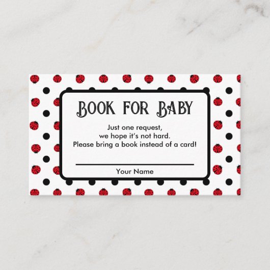 Ladybug retro polka dots Book request Baby shower Informatiekaartje (Voorkant)