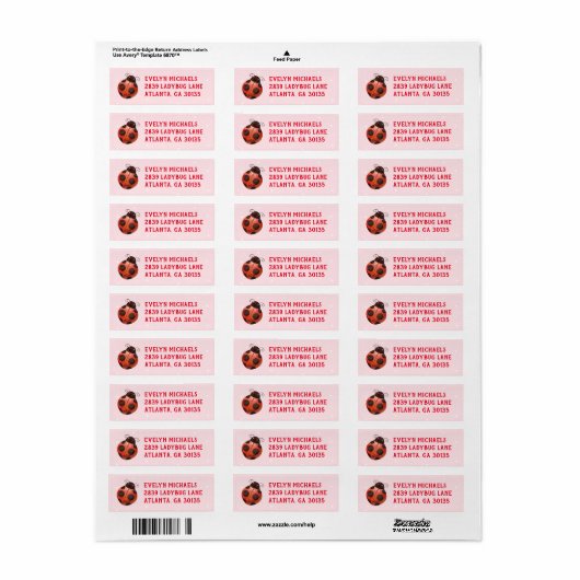 Ladybug Return Address Labels (Full Sheet)