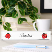 Ladybug, rood met zwarte vlekken naambordje