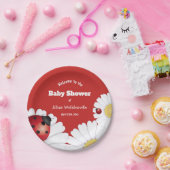 Ladybug Rood Wit Bloem Baby shower Papier Papieren Bordje (Feest)