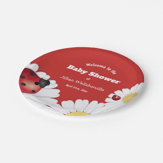 Ladybug Rood Wit Bloem Baby shower Papier Papieren Bordje (Gekanteld)
