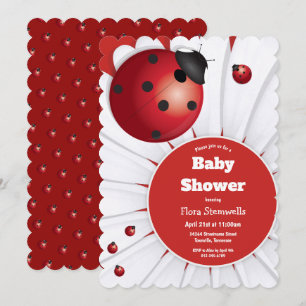 Ladybug Rood Wit Zwart Baby shower Invitation Kaart