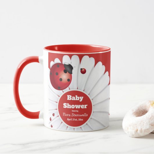 Ladybug Rood Wit Zwart Baby shower Mok (Met donut)