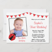 Ladybug Rood Zwart Foto Verjaardag uitnodigingen (Voorkant)