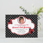 Ladybug Rood & Zwart Fotofeest Uitnodigingen (Staand voorkant)