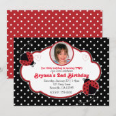 Ladybug Rood & Zwart Fotofeest Uitnodigingen (Voorkant / Achterkant)