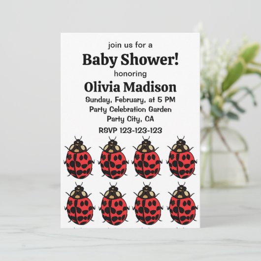 Ladybug Rood Zwart Insect Ladybug Baby Meisje Douc Kaart (Staand voorkant)