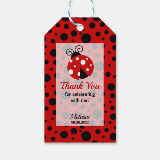 Ladybug rood zwart Lijst polka dots dank u Cadeaulabel (Voorkant)