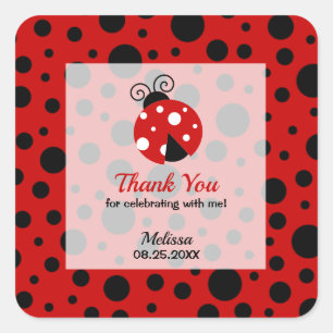 Ladybug rood zwart Lijst polka dots dank u Vierkante Sticker