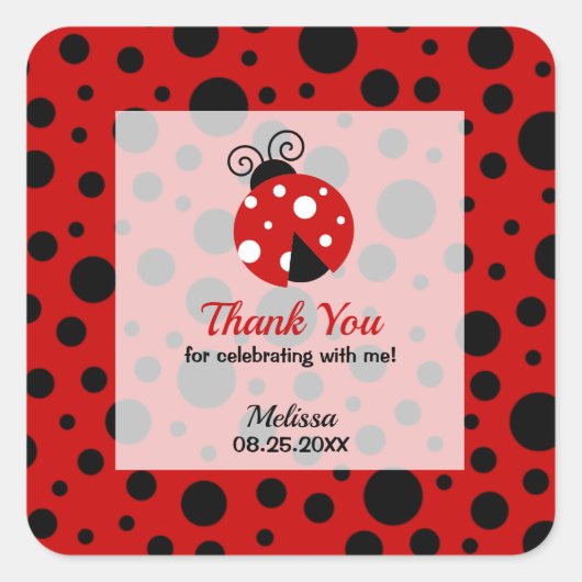 Ladybug rood zwart Lijst polka dots dank u Vierkante Sticker (Voorkant)