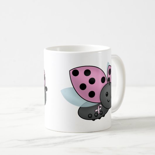Ladybug Roze Bewustheid Koffiekoffie Mok (Voorkant rechts)