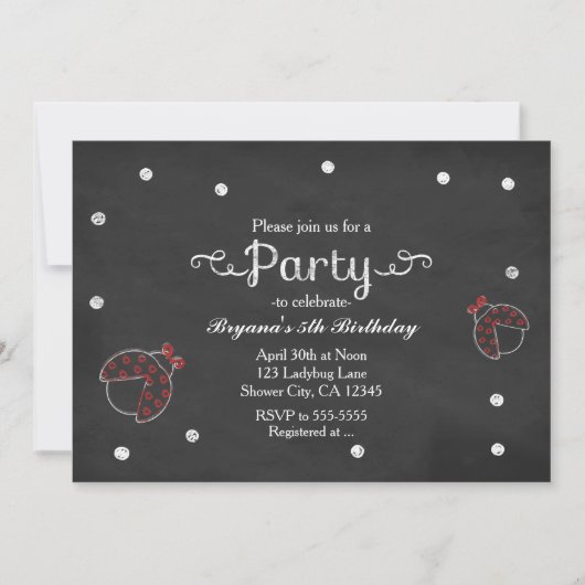 Ladybug schoolbord Stippen verjaardagsfeestuitnodi Kaart (Voorkant)