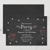 Ladybug schoolbord Stippen verjaardagsfeestuitnodi Kaart (Voorkant / Achterkant)