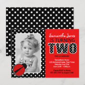 Ladybug Second Birthday Party Kaart (Voorkant / Achterkant)