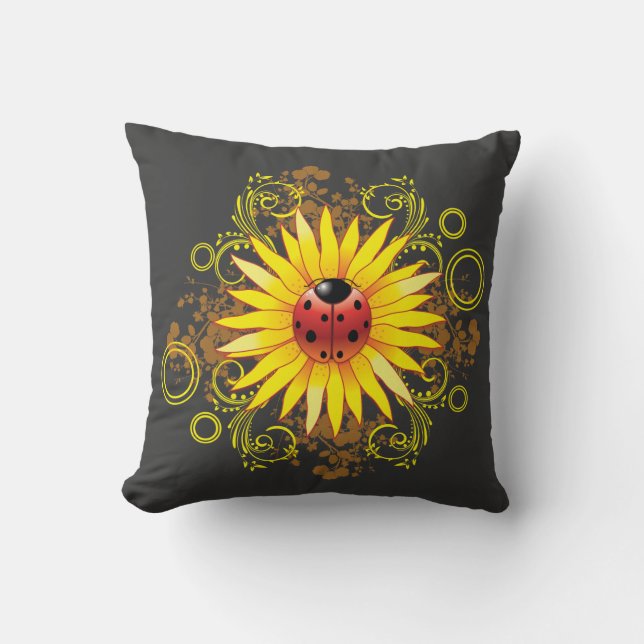 Ladybug Sunflower Design Kussen (Voorkant)