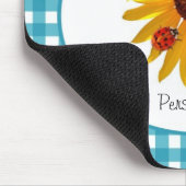 Ladybug Sunflower Turquoise Gingham met naam Muismat (Hoek)