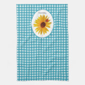 Ladybug Sunflower Turquoise Gingham met naam Theedoek (Verticaal)