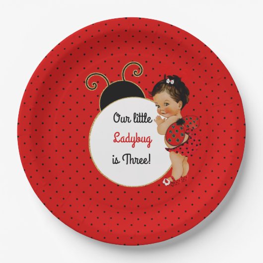Ladybug Theme Baby Girl Red & Black Papieren Bordje (Voorkant)