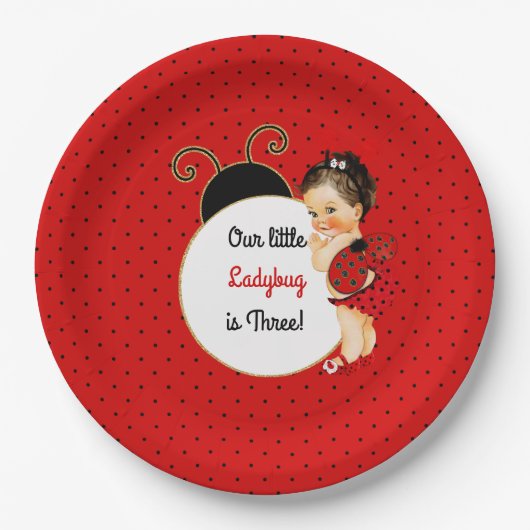 Ladybug Theme Baby Girl Red & Black Papieren Bordje (Voorkant)