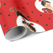 Ladybug Theme Baby Girl Red & Black Stippen Cadeaupapier (Rol Hoek)