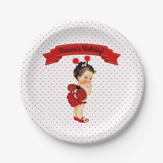 Ladybug Theme Baby Girl Red Stippen Papieren Bordje (Voorkant)