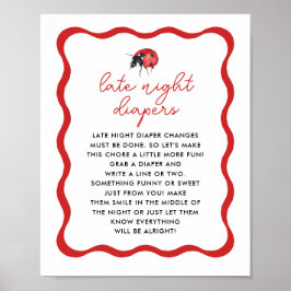 Ladybug Theme Late Night Diaper Game Sign Poster