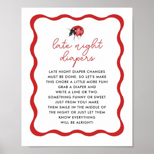 Ladybug Theme Late Night Diaper Game Sign Poster (Voorkant)