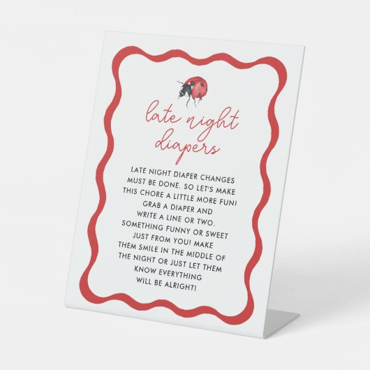 Ladybug Theme Late Night Diaper Game Sign Reclamebord Met Voetstuk (Voorkant)