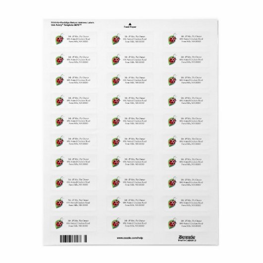 Ladybug Theme Return Address Labkers Etiket (Full Sheet)