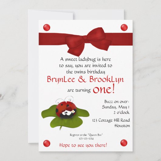 Ladybug Twins #3 partijuitnodiging Kaart (Voorkant)