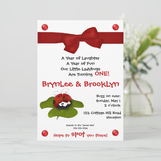 Ladybug Twins #5 Uitnodiging van Partij (Staand voorkant)