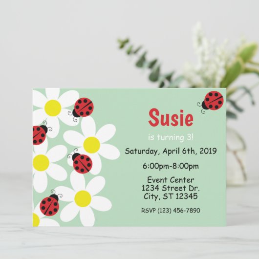 Ladybug Uitnodiging lente (Staand voorkant)