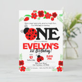 Ladybug Uitnodiging voor 1e verjaardag (Staand voorkant)