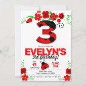 Ladybug Uitnodiging voor 3e verjaardag (Voorkant)