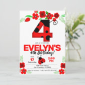 Ladybug Uitnodiging voor 4e verjaardag (Staand voorkant)