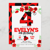 Ladybug Uitnodiging voor 4e verjaardag (Voorkant / Achterkant)