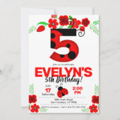 Ladybug Uitnodiging voor 5e verjaardag (Voorkant)