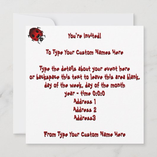 Ladybug Uitnodigingen Gepersonaliseerde Red Ladybu (Achterkant)