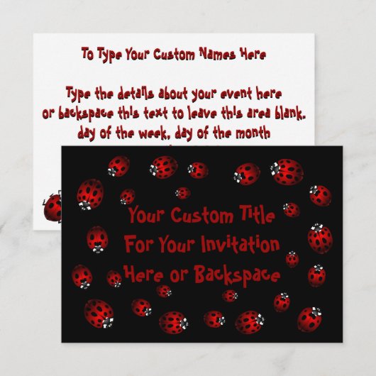Ladybug Uitnodigingen Gepersonaliseerde Red Ladybu (Voorkant / Achterkant)