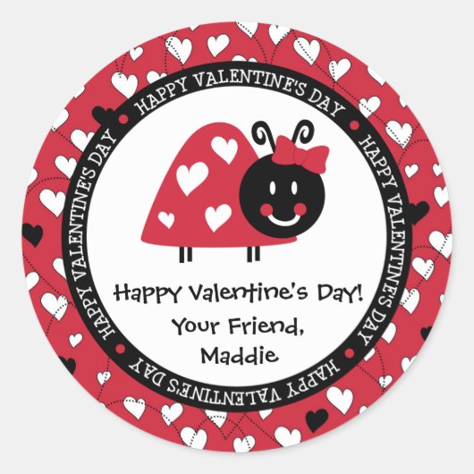 Ladybug Valentijnsdag Harten Party Favor Ronde Sticker (Voorkant)