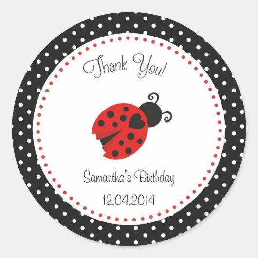 Ladybug Verjaardag Sticker Rood en Zwart Polka Dot (Voorkant)