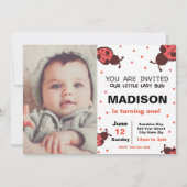 Ladybug Verjaardag Uitnodiging met Foto (Voorkant)