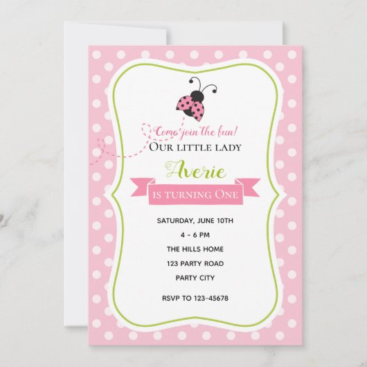 Ladybug Verjaardag Uitnodigingen (Roze Groen) (Voorkant)