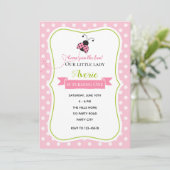 Ladybug Verjaardag Uitnodigingen (Roze Groen) (Staand voorkant)