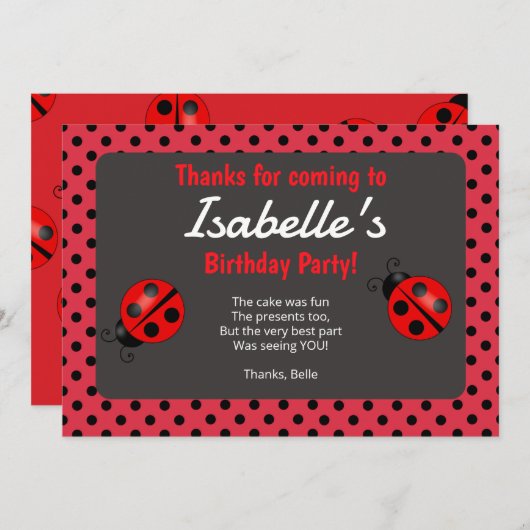 Ladybug Verjaardagsfeest Dank u kaart (Voorkant / Achterkant)