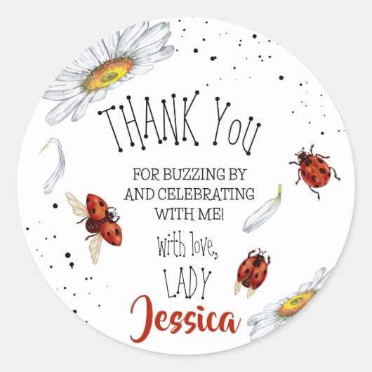 Ladybug Verjaardagsfeest dank u Ronde Sticker (Voorkant)