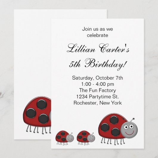 LadyBug verjaardagsfeestje uitnodigingen (Voorkant / Achterkant)