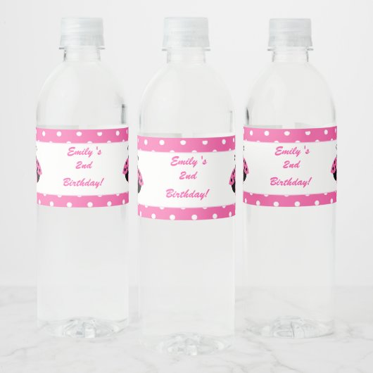 Ladybug Verjaardagsfles Label Meisje Hot Pink Waterfles Etiket (Flessen)