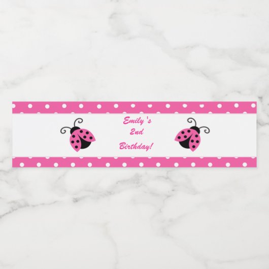 Ladybug Verjaardagsfles Label Meisje Hot Pink Waterfles Etiket (Enkel label)