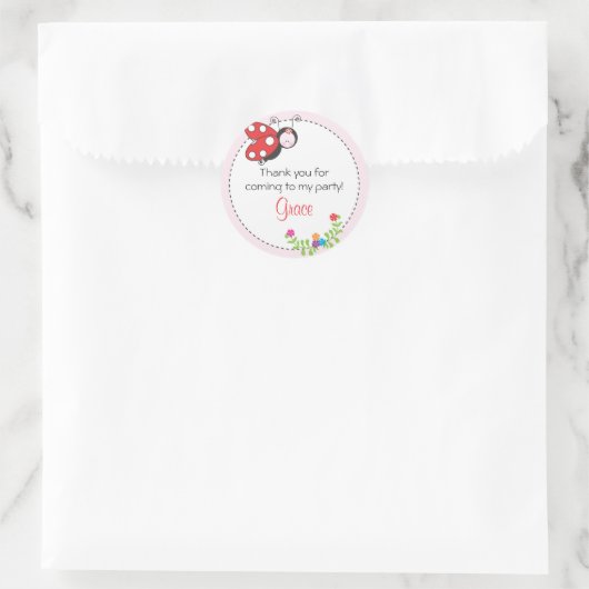 Ladybug Verjaardagsgunst Sticker (Tas)